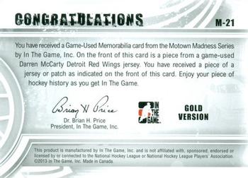 2012-13 In The Game Motown Madness - Game Used Jersey Gold #M-21 Darren McCarty Back