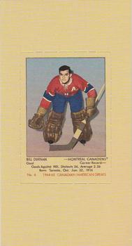 1994-95 Parkhurst Tall Boys 1964-65 - Canadian/American Greats #6 Bill Durnan Front