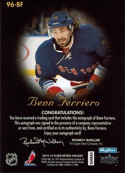 2012-13 Fleer Retro - 1996-97 Skybox Autographics #96-BF Benn Ferriero Back