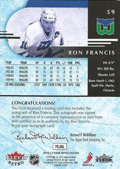 2012-13 Fleer Retro - Autographs #59 Ron Francis Back
