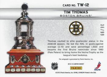 2012-13 Panini Limited - Trophy Winners Signatures #TW-12 Tim Thomas Back