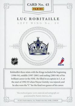 2011-12 Panini Dominion - Autographed Patches #43 Luc Robitaille Back