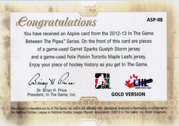 2012-13 In The Game Between The Pipes - Aspire Jerseys Gold #ASP-08 Garret Sparks / Felix Potvin Back