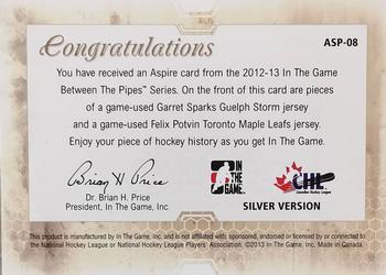 2012-13 In The Game Between The Pipes - Aspire Jerseys Silver #ASP-08 Garret Sparks / Felix Potvin Back