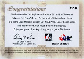 2012-13 In The Game Between The Pipes - Aspire Jerseys Silver #ASP-12 Malcolm Subban / Andy Moog Back