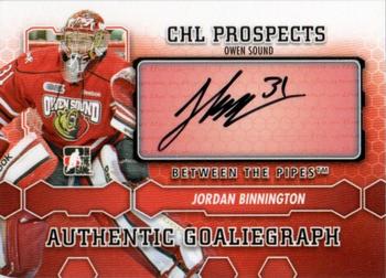 2012-13 In The Game Between The Pipes - Authentic Goaliegraphs #A-JBI Jordan Binnington Front