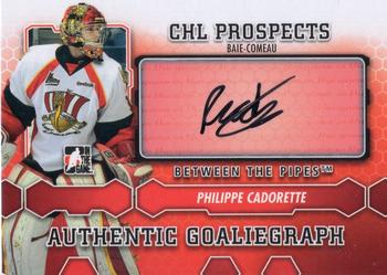 2012-13 In The Game Between The Pipes - Authentic Goaliegraphs #A-PC Philippe Cadorette Front