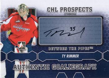 2012-13 In The Game Between The Pipes - Authentic Goaliegraphs #A-TR Ty Rimmer Front