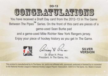 2012-13 In The Game Between The Pipes - Draft Day Jerseys Silver #DD-13 Sean Burke / Mike Richter Back