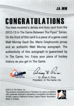 2012-13 In The Game Between The Pipes - Patch & Auto #PA-MM Matt Murray Back