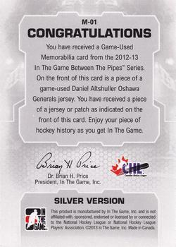 2012-13 In The Game Between The Pipes - Jerseys Silver #M-01 Daniel Altshuller Back