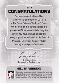 2012-13 In The Game Between The Pipes - Jerseys Silver #M-10 Tim Cheveldae Back