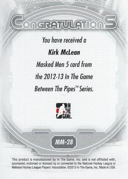 2012-13 In The Game Between The Pipes - Masked Men 5 Rainbow Foil #MM-28 Kirk McLean Back