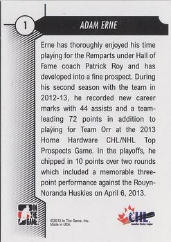 2012-13 In The Game Draft Prospects #1 Adam Erne Back
