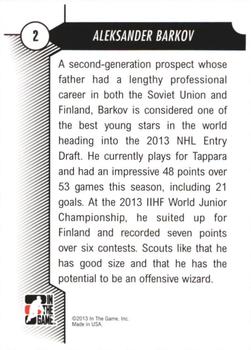 2012-13 In The Game Draft Prospects #2 Aleksander Barkov Back