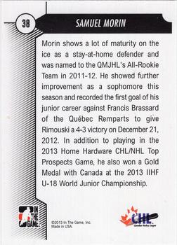 2012-13 In The Game Draft Prospects #38 Samuel Morin Back
