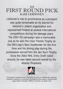 2012-13 In The Game Draft Prospects #113 Kari Lehtonen Back