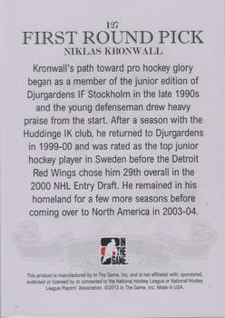 2012-13 In The Game Draft Prospects #127 Niklas Kronwall Back