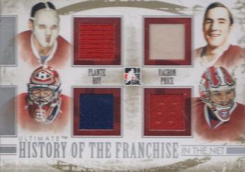 2012-13 In The Game Ultimate Memorabilia - History of the Franchise In the Net Memorabilia #4 Jacques Plante / Rogie Vachon / Patrick Roy / Carey Price Front