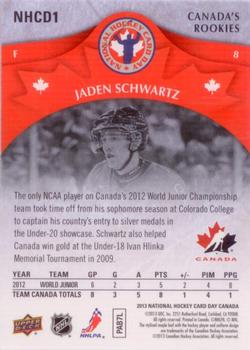 2013 Upper Deck National Hockey Card Day Canada #NHCD1 Jaden Schwartz Back