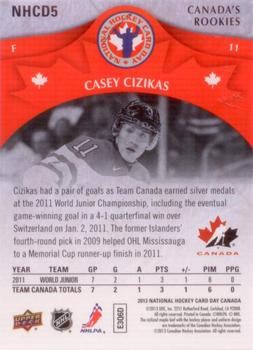 2013 Upper Deck National Hockey Card Day Canada #NHCD5 Casey Cizikas Back