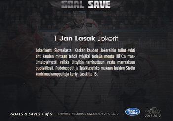 2011-12 Cardset Finland - Goals and Saves #G&S4 Jan Lasak Back