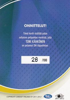 2011-12 Cardset Finland - Patch Exchange #NNO Toni Kähkönen Back