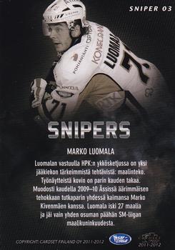 2011-12 Cardset Finland - Snipers #SN3 Marko Luomala Back