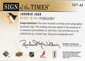 2012-13 SP Authentic - Sign of the Times #SOT-JJ Jaromir Jagr Back