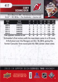 2013-14 Upper Deck #417 Cory Schneider Back