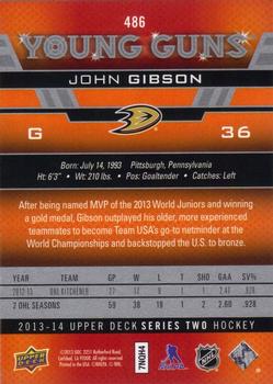 2013-14 Upper Deck #486 John Gibson Back