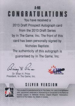 2012-13 In The Game Draft Prospects - Autographs Silver #A-NB Nicholas Baptiste Back