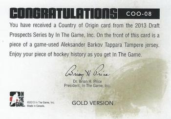 2012-13 In The Game Draft Prospects - Country of Origin Gold #COO-08 Aleksander Barkov Back