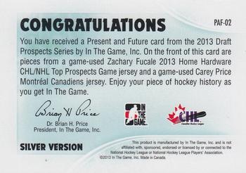 2012-13 In The Game Draft Prospects - Present and Future Silver #PAF-02 Carey Price/Zachary Fucale Back