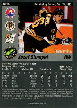 1993 Classic Pro Prospects - Bonus Cards #BC16 Jozef Stumpel Back