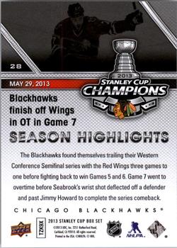 2013 Upper Deck Stanley Cup Champions Box Set #28 Brent Seabrook Back