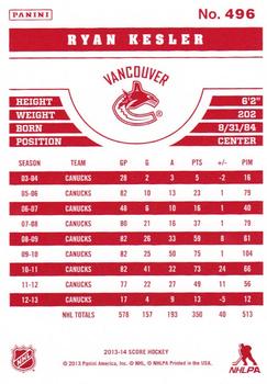 2013-14 Score - Red Back #496 Ryan Kesler Back