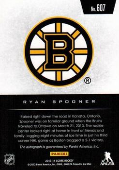 2013-14 Score - Hot Rookies Signatures #607 Ryan Spooner Back