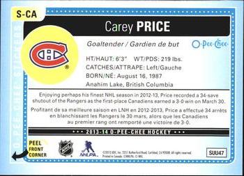 2013-14 O-Pee-Chee - Stickers #S-CA Carey Price Back
