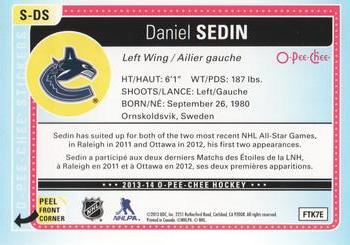 2013-14 O-Pee-Chee - Stickers #S-DS Daniel Sedin Back