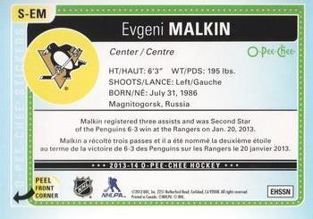 2013-14 O-Pee-Chee - Stickers #S-EM Evgeni Malkin Back