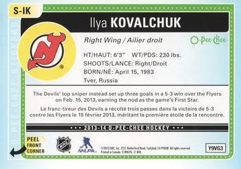 2013-14 O-Pee-Chee - Stickers #S-IK Ilya Kovalchuk Back