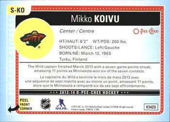 2013-14 O-Pee-Chee - Stickers #S-KO Mikko Koivu Back