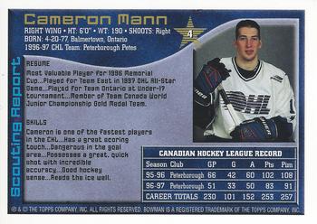 1997 Bowman CHL #4 Cameron Mann Back