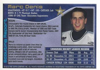 1997 Bowman CHL #61 Marc Denis Back