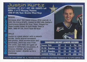 1997 Bowman CHL #111 Justin Kurtz Back