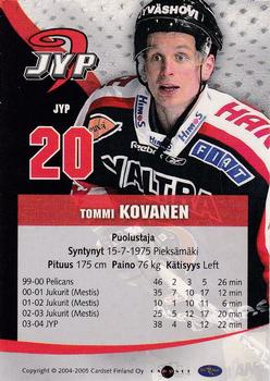 2004-05 Cardset Finland - Autographs #62 Tommi Kovanen Back