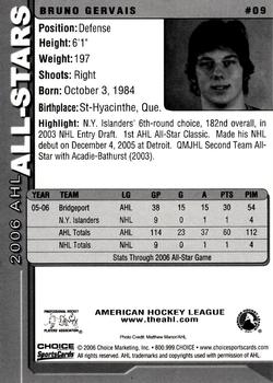 2005-06 Choice 2006 AHL All-Stars #9 Bruno Gervais Back