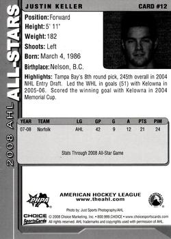 2007-08 Choice 2008 AHL All-Stars #12 Justin Keller Back
