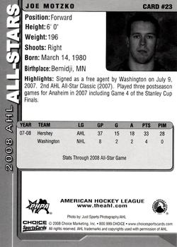 2007-08 Choice 2008 AHL All-Stars #23 Joe Motzko Back